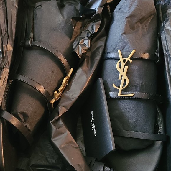 YSL Saint Laurent Cassandra Flat Leather Sandal Black With Gold Ysl LogoSz 39.5 - Picture 5 of 16